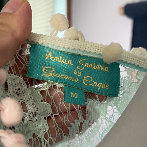 Antica Sartoria by giacomo cinque Aqua Lace Boho Embroidered Coachella Blouse M - Picture 6 of 8